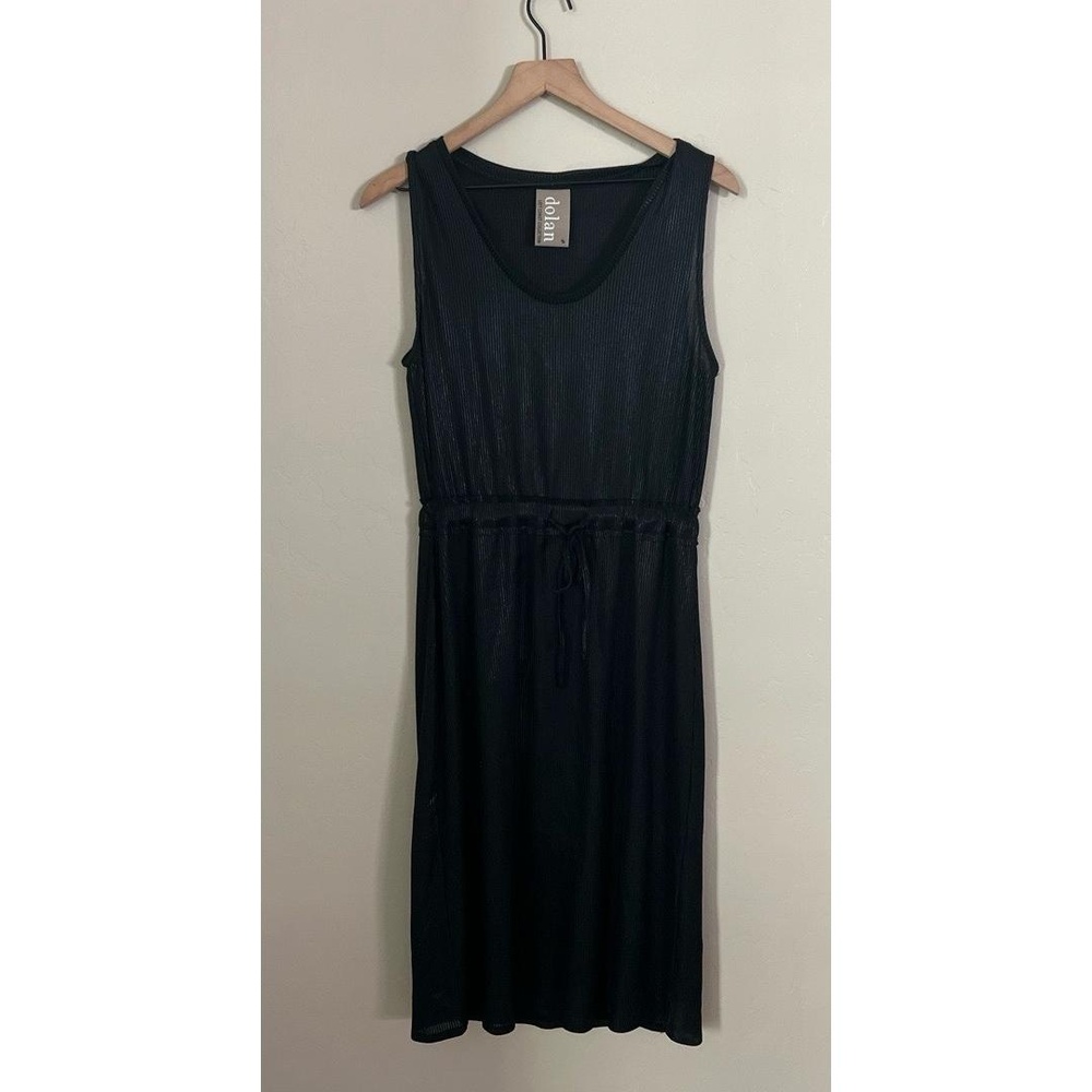 Dolan Black Metallic Ribbed V-Neck Drawstring Knee Length Dress Anthropologie